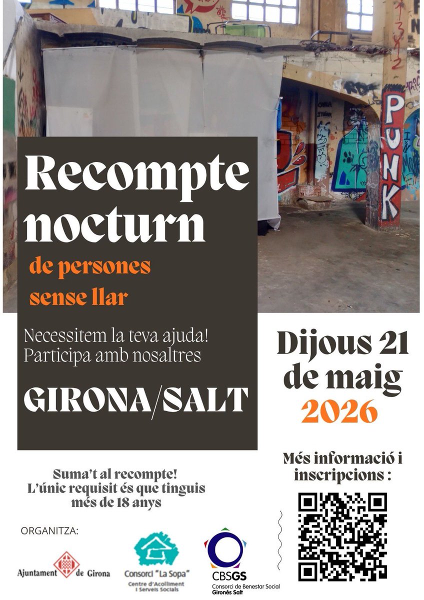 rogerbigas's tweet photo. 📝 Dijous vinent cal ser molts per poder tenir un bon recompte de la situacio de sensellarisme a Salt, apunteu-vos!! https://t.co/Afjd4DEatu