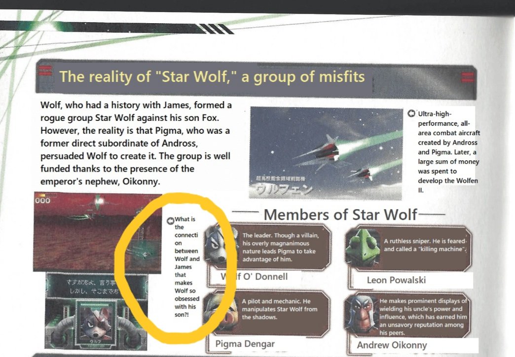 SethCollens's tweet photo. @Frute_Brute Not James's death. His rivalry. According to official lore, Wolf had a history with James, and he continues that through Fox. https://t.co/qBK3b4wEwZ