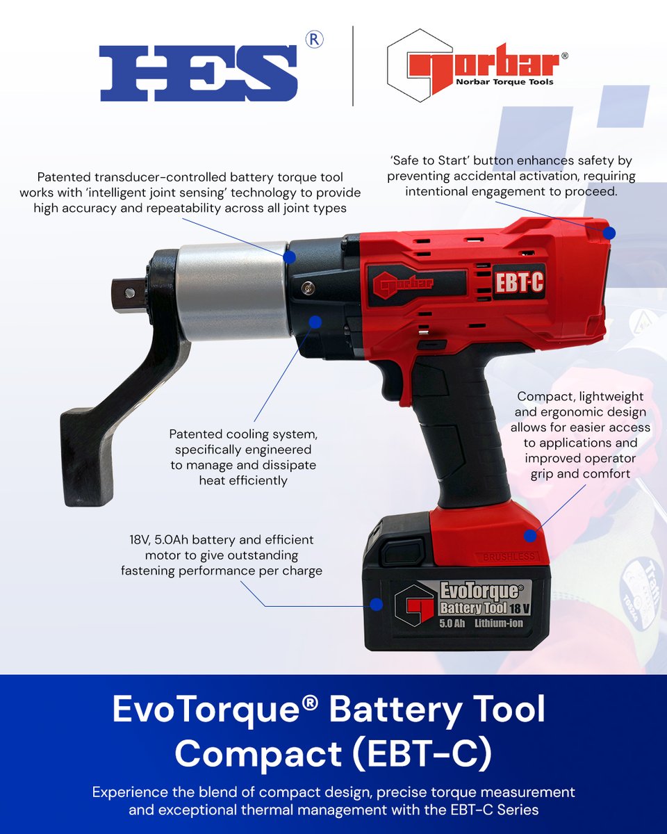 HESSalesLimited's tweet photo. The @voiceoftorque EvoTorque® Battery Tool range, supplied by HES, delivers reliable cordless #torquesolutions for demanding industrial applications.

From the EBT Series to the advanced EBT-CA, there’s a solution for every torque requirement.

https://t.co/wn78JJCtDq https://t.co/mu93agQSMC