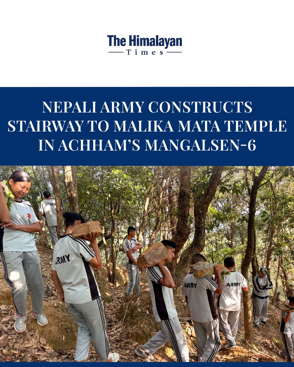 thehimalayan's tweet photo. Nepali Army personnel are constructing access stairs to Malika Mata Temple in Mangalsen–6, Achham, aiming to improve accessibility for devotees and visitors.
#Achham #NepalNews #TheHimalayanTimes https://t.co/eZOff6ndKI