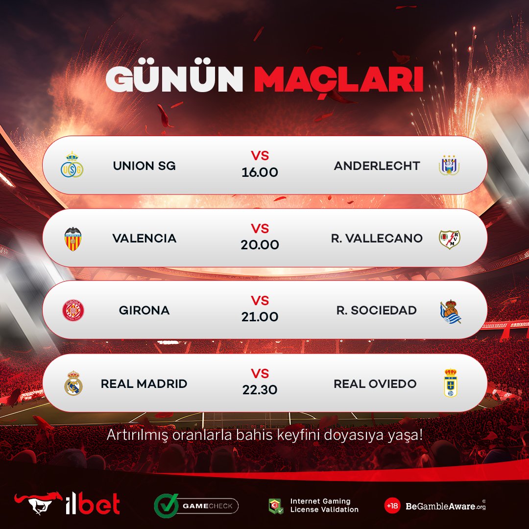 ildestek2's tweet photo. İLBET BÜLTEN!

🔥 Belçika Kupası ve La Liga’da futbol heyecanı devam ederken, zengin seçenekler ve avantajlı oranlarla bahis keyfi İlbet’te devam ediyor!

🎯 Günün maçlarında avantajlı oranları kaçırma, kuponunu hemen oluştur! https://t.co/1xceXYqxlY