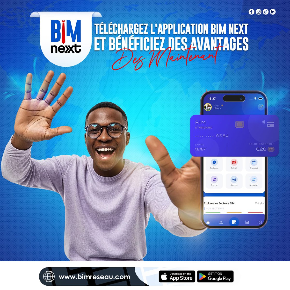 BIM_Officiel's tweet photo. Lancée le 01.05.2026, l'application BIM NEXT 📱 fait bonne impression auprès de ces utilisateurs. 

Pour le moment la grande partie de ses fonctionnalités passe que dans la ville de Bunia (Ituri).

Appstore : https://t.co/MrxnwNDLJv

Playstore : https://t.co/duDndWYG8l https://t.co/mmyuVKIF6M