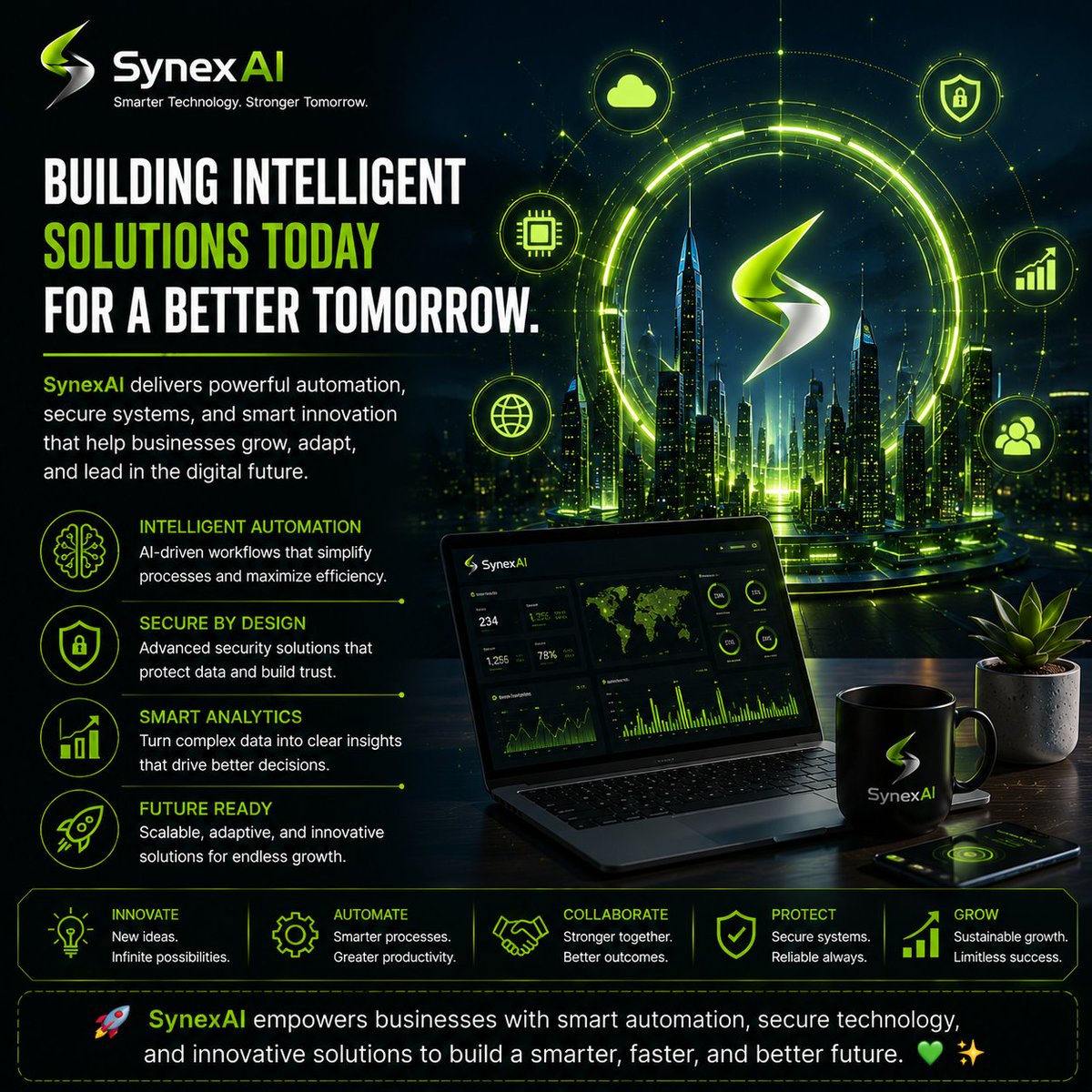 SynexAII's tweet photo. 🌐 SynexAI accelerates digital transformation through intelligent automation, powerful analytics, and secure innovation shaping tomorrow’s connected world 🚀💡 https://t.co/9PHizwN8Tw