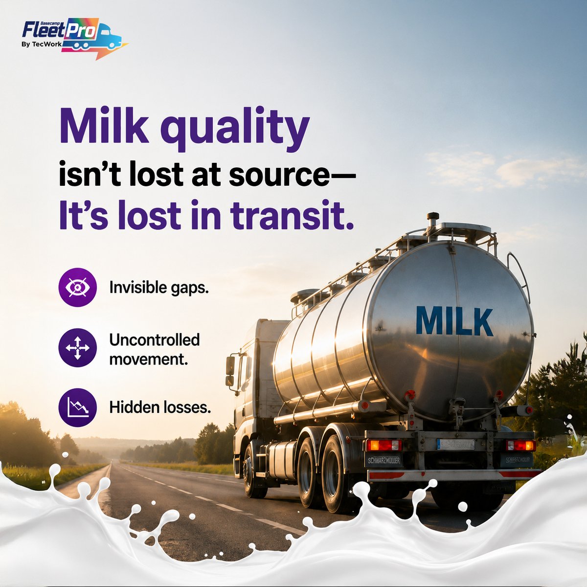 TecworkGlobal's tweet photo. Milk quality isn’t only protected at the plant. 
It’s protected on the road too.

Smarter fleet visibility helps dairy businesses reduce losses, improve control, and make faster decisions in transit.

#FleetTracking #FleetManagement #FleetSafety #GPSTracking #VehicleTracking https://t.co/fm7nkUevTW
