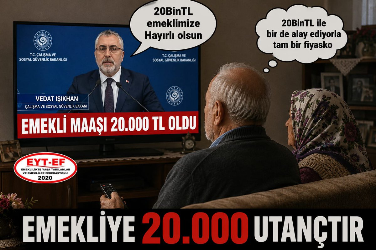 challenge1611's tweet photo. @ArzuLastikci @RTErdogan @isikhanvedat @_cevdetyilmaz @MHP_Bilgi @iyiparti @erbakanfatih @mahmutarikansp @yavuzagiraliog @EytEmeklilerFed @EYT_ED @eczozgurozel @GelecekPartiTR EMEKLİ
👇
#Emekliye20BinUtançtır

Birileri lüks içinde yaşarken,
#Emekli ilaçla ekmek arasında seçim yapıyor.

Ezilen de belli.
Ezen de belli !

20 Bin lirayı başarı diye anlatan bu düzen;
Adaleti değil,
Sefalet düzenini büyüttü !

#Eyt5000KısmisizEksik
@RTErdogan
@isikhanvedat https://t.co/itxBgq2wTi