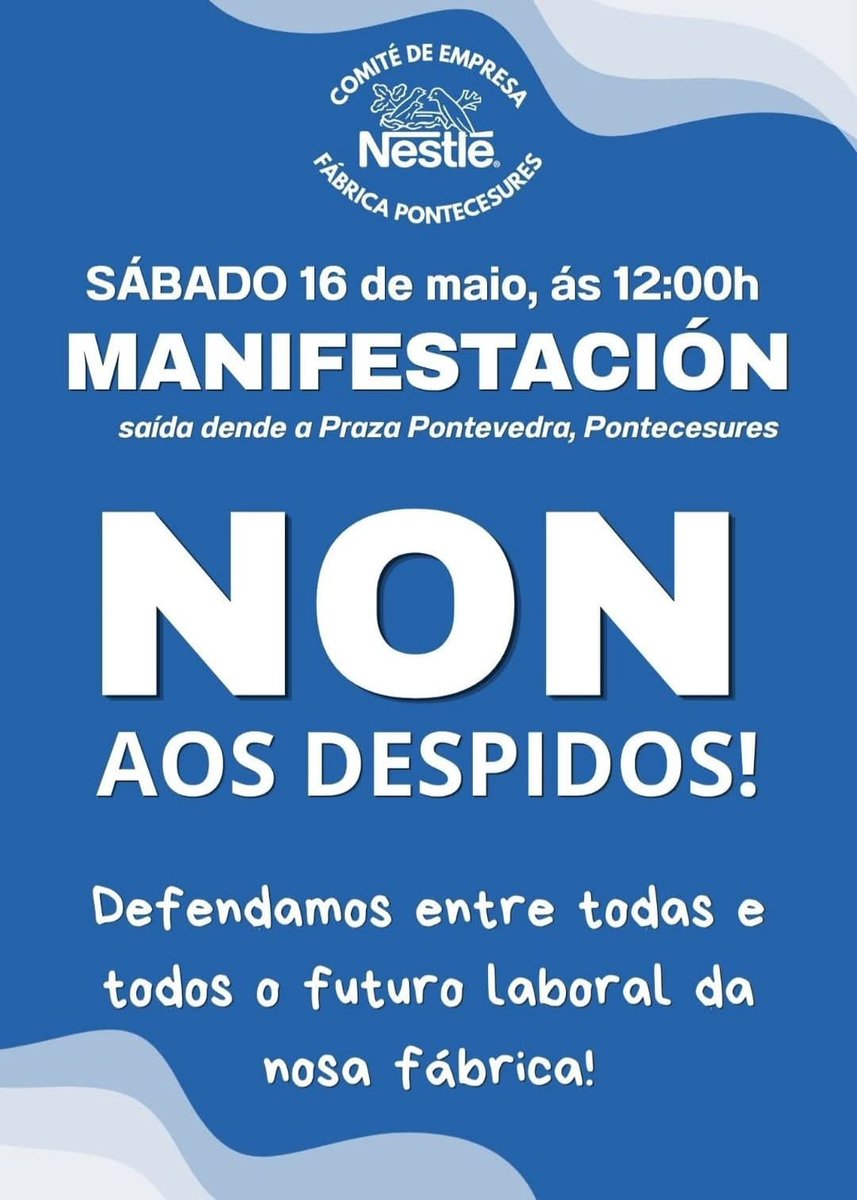 PPdePadron's tweet photo. O Partido Popular de Padrón respalda a manifestación convocada este sábado para defender o mantemento dos postos de traballo na fábrica de Nestlé de Pontecesures. https://t.co/QeyphI5xXP