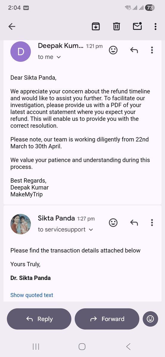 panda_sikta's tweet photo. @makemytrip @makemytripcare is a scammer. Canceled my booking NH73206474153448 from your end. After repeated calls and mails and assurance, not refunding my money. I took the pain of rebooking other hotel. Now you are saying booking was notrefundable and hotelier denied refund. https://t.co/fOYlyrYHAg