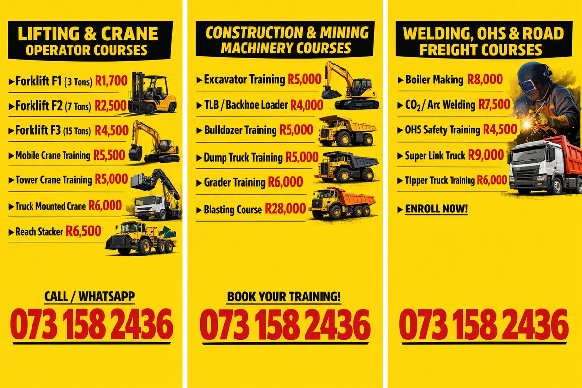 OperatorSchool's tweet photo. #ExcavatorTraining #OperatorsTraining #WeldingSchool #MiningSchool #OperatorTraining #ConstructionJobs #MiningJobs #HeavyMachinery #SkillsDevelopment #JobOpportunities #SouthAfricaJobs #TrainingCentre #CareerGrowth #MachineOperator #LearnAndEarn
π Call / WhatsApp: 0731582436 https://t.co/hBaacf4f1x