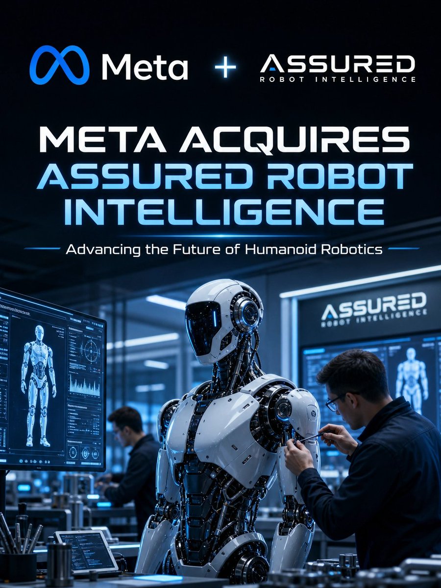 bdooncode's tweet photo. تستحوذ شركة Meta على Assured Robot Intelligence لدعم وتطوير تقنيات الذكاء الاصطناعي في الروبوتات. خطوة استراتيجية تعزز من قدرات الشركة في هذا المجال المتسارع تقنيًا.
#ميتا #روبوتات

تمت صياغة ونشر هذا المحتوى باستخدام الذكاء الاصطناعي. https://t.co/BI0QJdzFrc