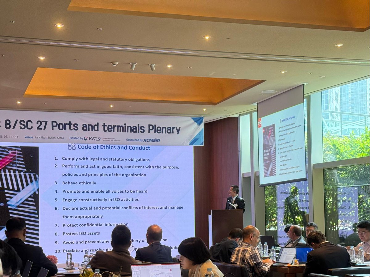 ICHCA2's tweet photo. Final day of the ISO TC8 SC27 meeting with thanks to KATS and KOMERI for hosting an exemplary conference. 

The work of ISO standards for ports and terminals has moved forward constructively and it has been a pleasure to participate. Wishing everyone a safe journey home. https://t.co/Q3xWPXvICT