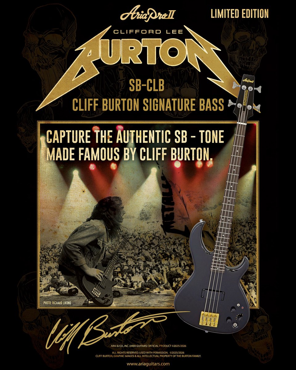 ARIA_Guitars's tweet photo. The SB-CLB Cliff Burton Signature Bass is on its way and will be available soon.
Find your nearest distributor:
https://t.co/bc74GsRBaR
#AriaproII #CliffBurton #SBCLB #BassGuitar #ComingSoon https://t.co/NPN8CeuKqO