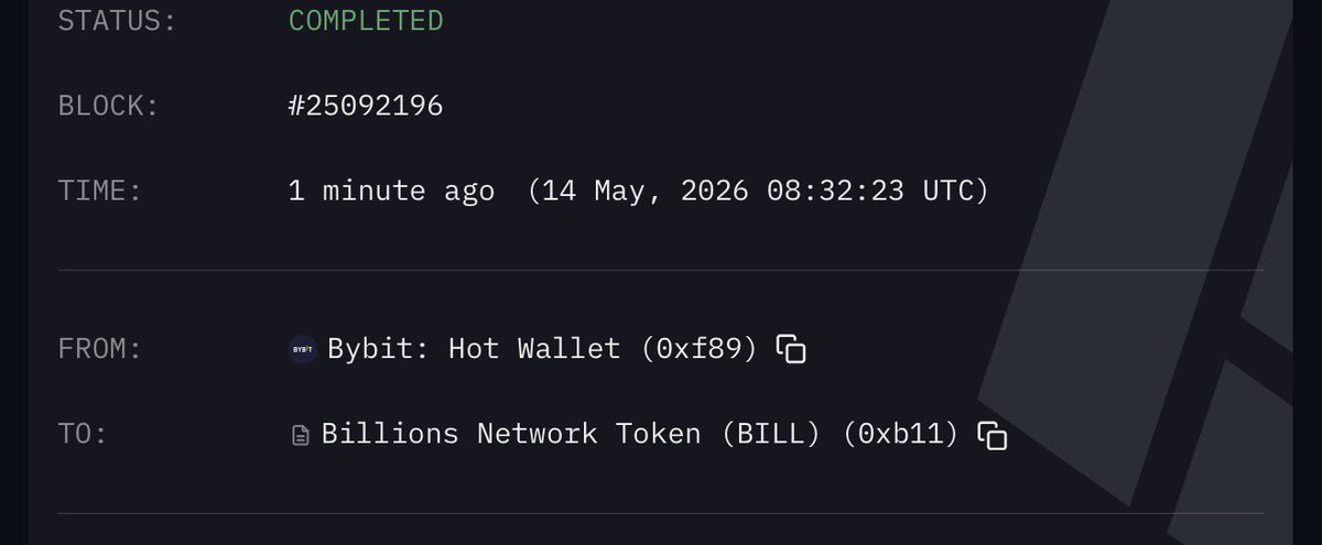 WatcherOracle's tweet photo. ‼️ JUST IN: 380.1K $BILL worth $70K+ transferred from Bybit Hot Wallet to GSR Markets https://t.co/xVv2fs4Cup