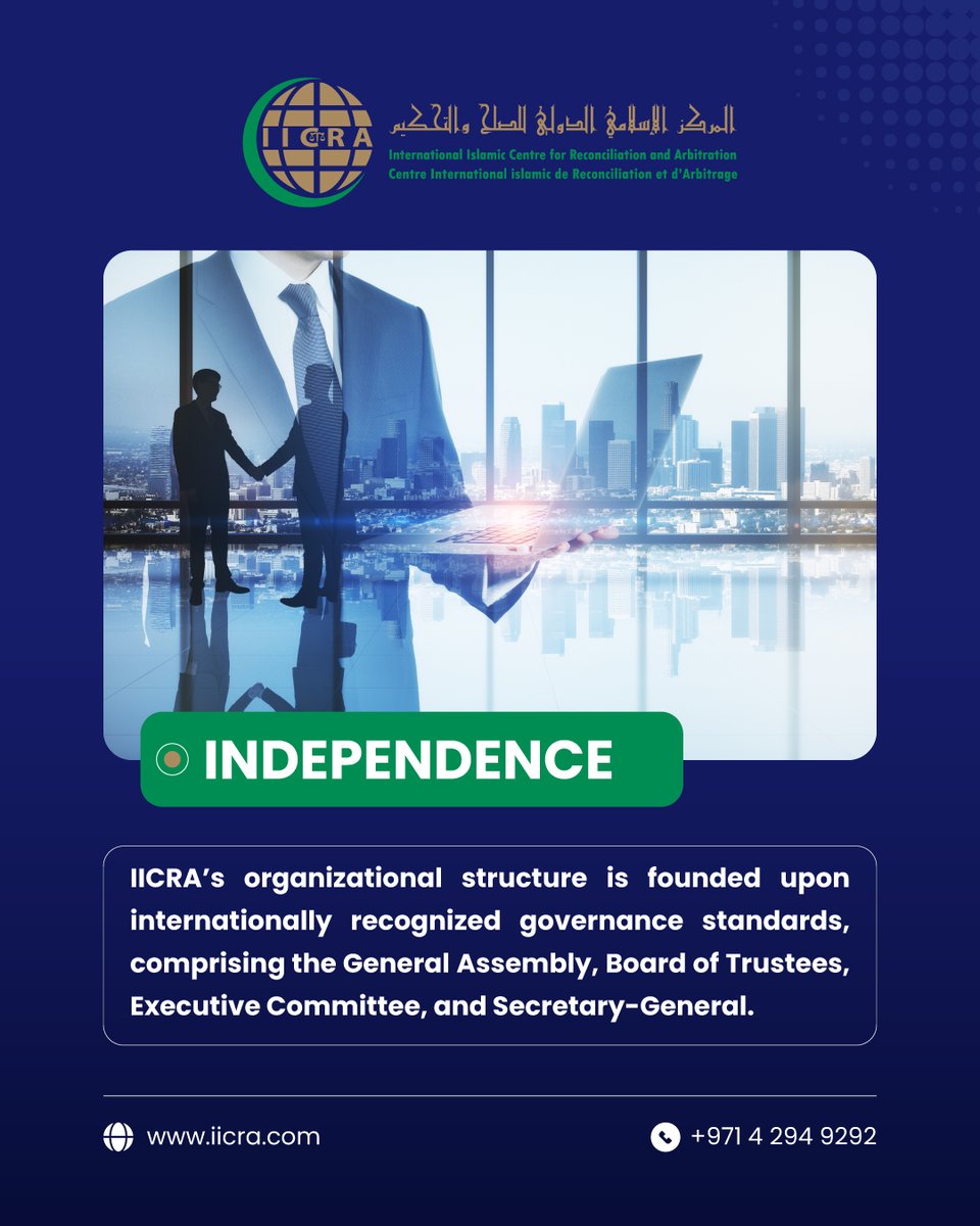 IICRAOfficial's tweet photo. IICRA is privileged to operate w/ a high degree of independence, distinguishing it from many arbitration institutions that are typically affiliated w/ public or private entities.

Visit: https://t.co/TL6xOuqxGd⁠ or contact us: +971 4 294 9292.

#IICRA #ADR #IslamicFinance #Dubai https://t.co/i8BzfaOH4l