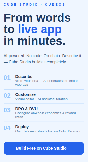 cubeoss's tweet photo. When you hit deploy in Cube Studio, your Cube goes live instantly on Cube Browser — accessible across Android, Windows, macOS and Linux at ₦0 data cost.

From idea → on-chain product → live audience. No waiting. No gatekeepers. 

#CubeStudio #CubeBrowser #CubeOS #ZeroData https://t.co/tdjQz1QX6X