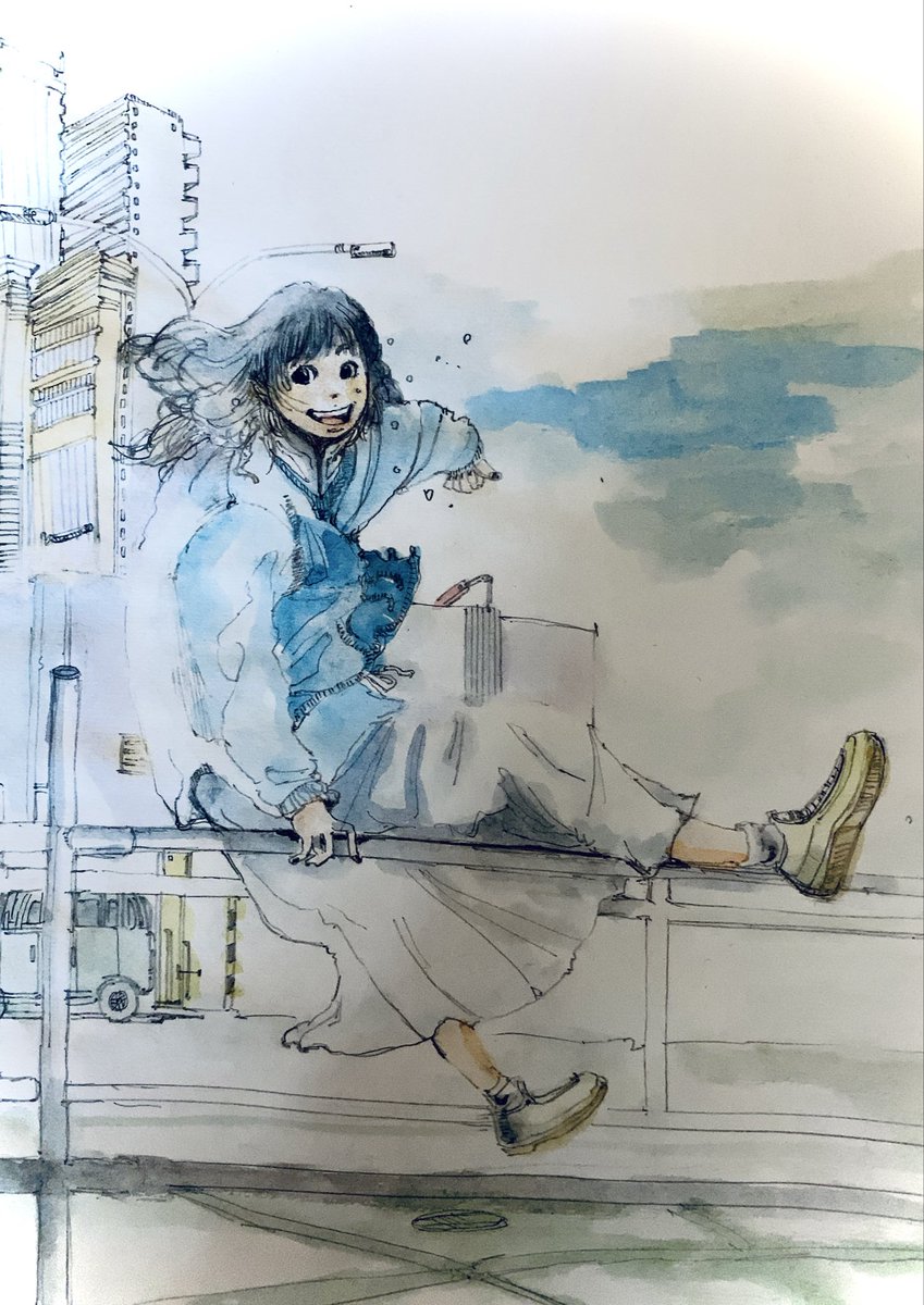 illrastration #drawing #水彩 #jump #girl なんか熱🤒出て来たかも。
