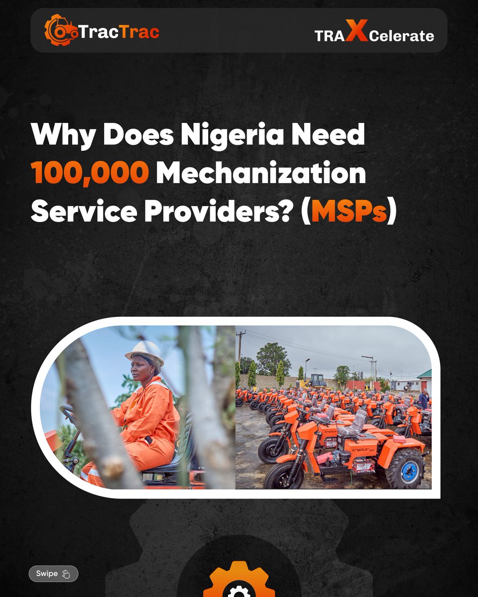 TractracGlobal's tweet photo. Nigeria’s mechanization challenge is not just about tractors.
It’s about the people behind them.
Operators. Mechanics. Booking agents. MSPs.

Nigeria needs a stronger mechanization workforce.

Read the full story on our Instagram: 
https://t.co/MKplu6WChA

#traxcelerate #tractrac https://t.co/QP6KK4ClUk