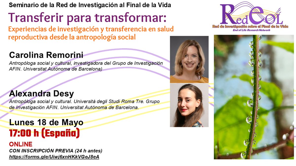 RedEol's tweet photo. Próximo Seminario ONLINE
18 Mayo 17h: “Transferir para transformar: Experiencias de investigación y transferencia en salud reproductiva desde la antropología social” x Carolina Remorini y Alexandra Desy de @AFINBarcelona  @uabbarcelona
Más info en: https://t.co/qygSA682vx https://t.co/wj9uyYfvcQ