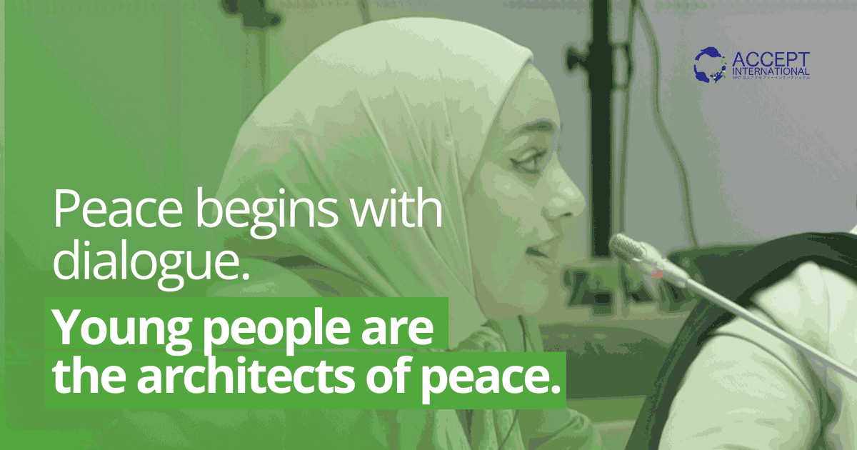 AcceptIntGlobal's tweet photo. 🕊️Peace begins with dialogue.―Young people are the architects of peace.

We believe dialogue is the foundation for sustaining peace. Arms and force only deepen hatred, but dialogue has the power to break the cycle of violence. The power of youth that drives this effort forward. https://t.co/qfz8mooJEd