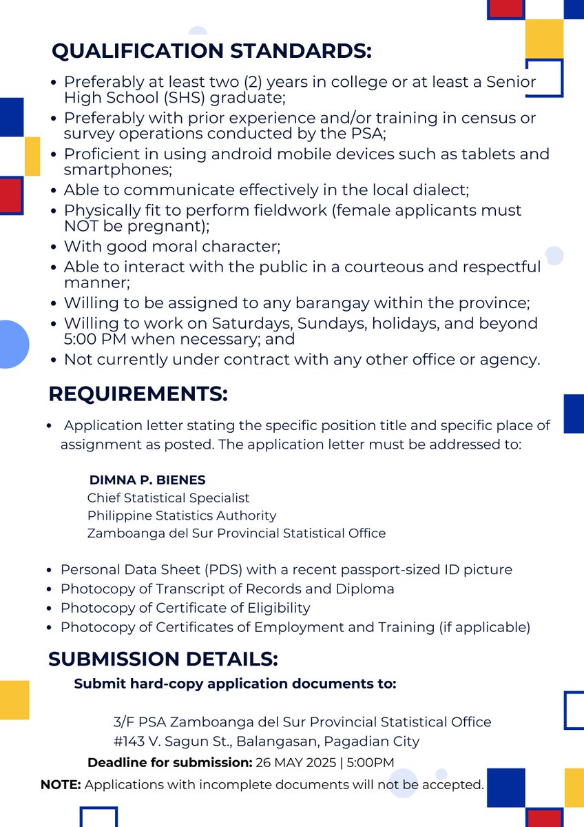 PSAZamboSur's tweet photo. 𝐍𝐎𝐓𝐈𝐂𝐄 𝐎𝐅 𝐇𝐈𝐑𝐈𝐍𝐆 – 𝐂𝐨𝐧𝐭𝐫𝐚𝐜𝐭 𝐨𝐟 𝐒𝐞𝐫𝐯𝐢𝐜𝐞 𝐖𝐨𝐫𝐤𝐞𝐫𝐬 (𝐂𝐎𝐒𝐖𝐬)

𝐒𝐓𝐀𝐓𝐈𝐒𝐓𝐈𝐂𝐀𝐋 𝐑𝐄𝐒𝐄𝐀𝐑𝐂𝐇𝐄𝐑𝐒 for the 𝟐𝟎𝟐𝟔 𝐔𝐏𝐃𝐀𝐓𝐈𝐍𝐆 𝐎𝐅 𝐓𝐇𝐄 𝐋𝐈𝐒𝐓 𝐎𝐅 𝐀𝐐𝐔𝐀𝐂𝐔𝐋𝐓𝐔��𝐄 𝐅𝐀𝐑𝐌𝐒 (𝐔𝐋𝐀𝐅) https://t.co/yFoZcfMQnm