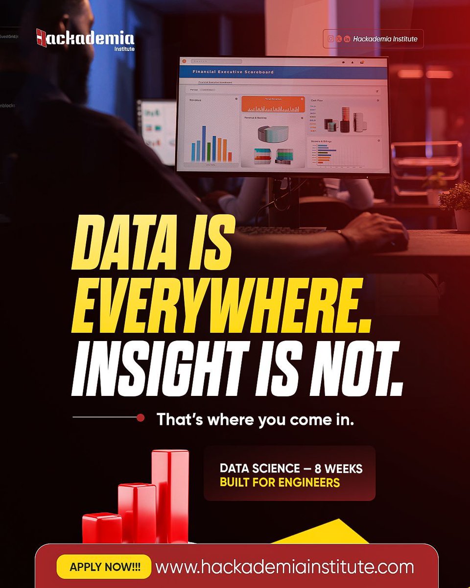 hackademiainst's tweet photo. "Everyone talks about data.

Very few people know what to do with it.

That’s the difference between:
“looking at numbers”
and
“making decisions from data”

That’s Data Science.

If you're already technical — you're closer than you think.

Apply now.

#DataScience #HackademiaInstitute #TechNigeria"