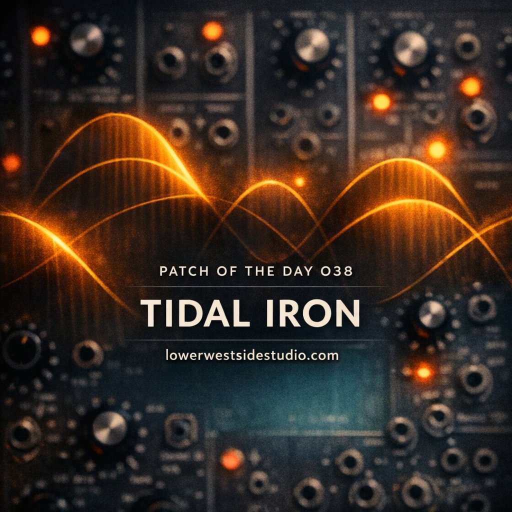 LowerWestSideS's tweet photo. Patch of the Day 038: Tidal Iron

Clocked envelope sweeps through a resonant Minimoog VCF with slow CGS92 cutoff drift. No LWSS. No sequencer.

Full patch: https://t.co/nlQodKqp5Z

#modularsynth #5Umodular https://t.co/I03JiQYpEb