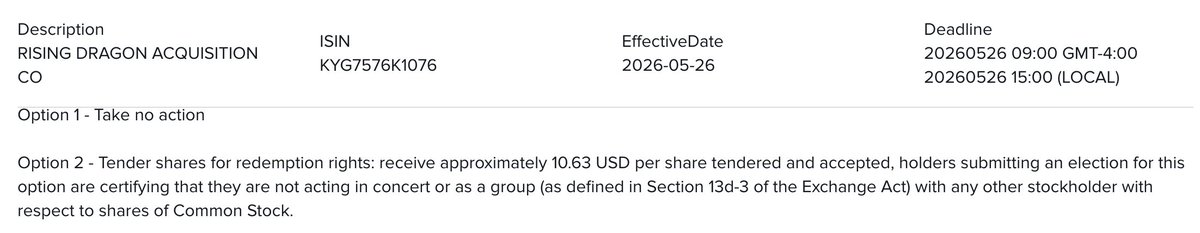 ScrewGreedyMgmt's tweet photo. $RDAC Trading around 8 USD - Interactive today send the redemption possibility at 10.63 USD for the Extraordinary General Meeting on Mai 28, 2026 https://t.co/XU90AH4opJ