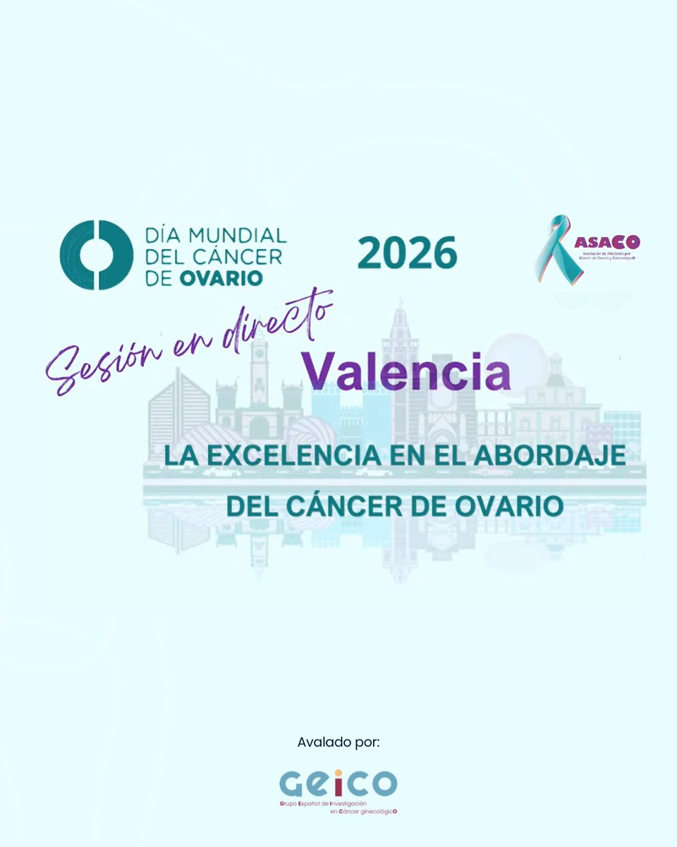 GEICOgroup's tweet photo. ¡GEICO en la XIV Jornada DMCO Valencia!
Miembros de GEICO participaron en la XIV Jornada DMCO Valencia, organizada por @asociacionASACO. Un encuentro dedicado a revisar avances en cáncer de ovario desde una mirada multidisciplinar.

Durante la jornada, el Dr. Alejandro Pérez-Fidalgo, la Dra. Ana Santaballa y el Dr. Santiago Domingo compartieron conocimiento y experiencia en torno a la investigación, la cirugía gine-oncológica y el abordaje especializado de esta patología.

Una iniciativa avalada por la Fundación GEICO que refuerza la importancia de seguir generando espacios de encuentro entre profesionales, pacientes y asociaciones para avanzar en información rigurosa, innovación y mejora del cuidado en oncología ginecológica.

Jornada completa disponible en este enlace: https://t.co/c5KmzgRaP7

#GEICO #CáncerDeOvario #OncologíaGinecológica #InvestigaciónClínica #ASACO #DMCO2026 #DivulgaciónCientífica #GEICOConLasPacientes