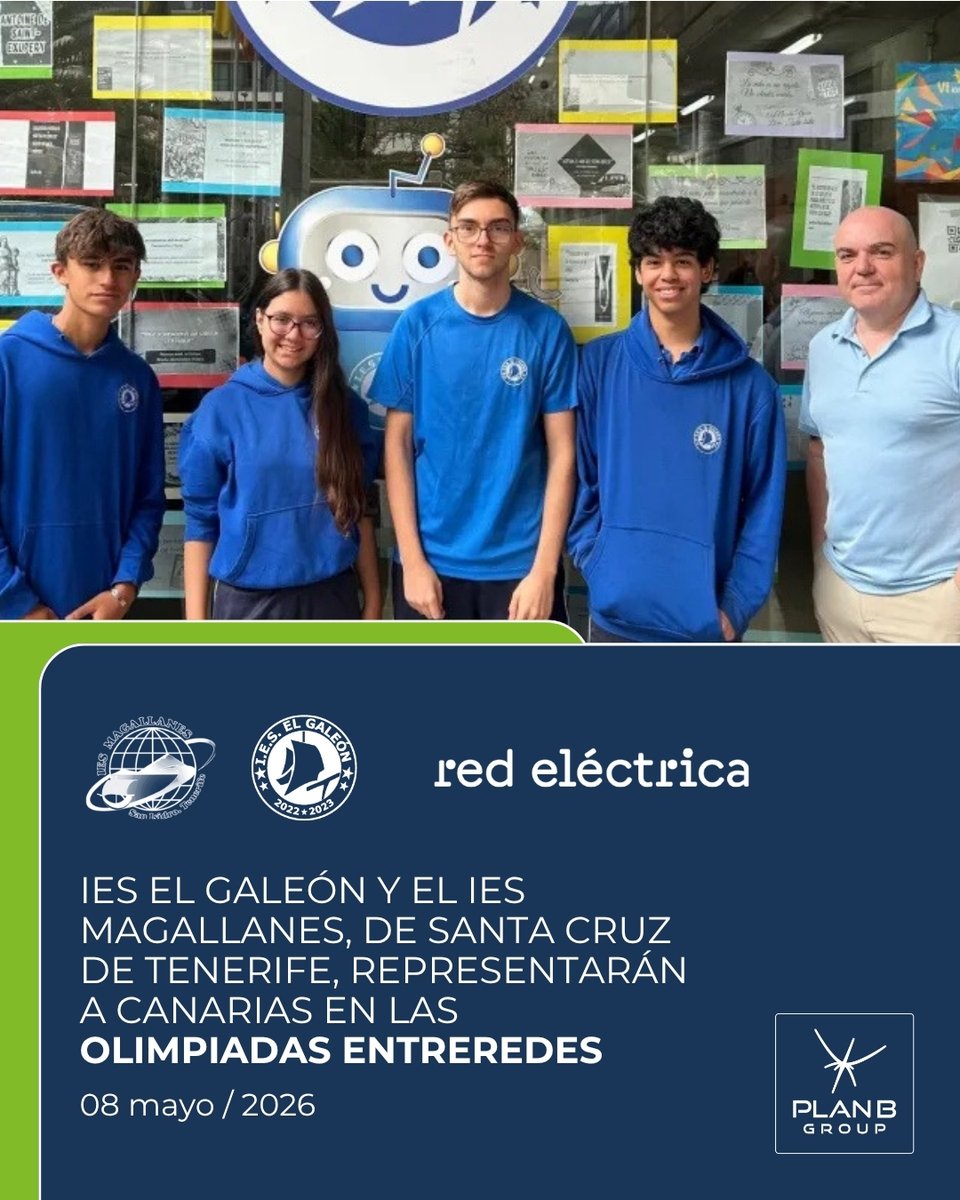 planb_group's tweet photo. El IES El Galeón y el IES Magallanes representarán a Canarias en la fase nacional de las Olimpiadas Entreredes 👏 https://t.co/KfftwZ55Bd
