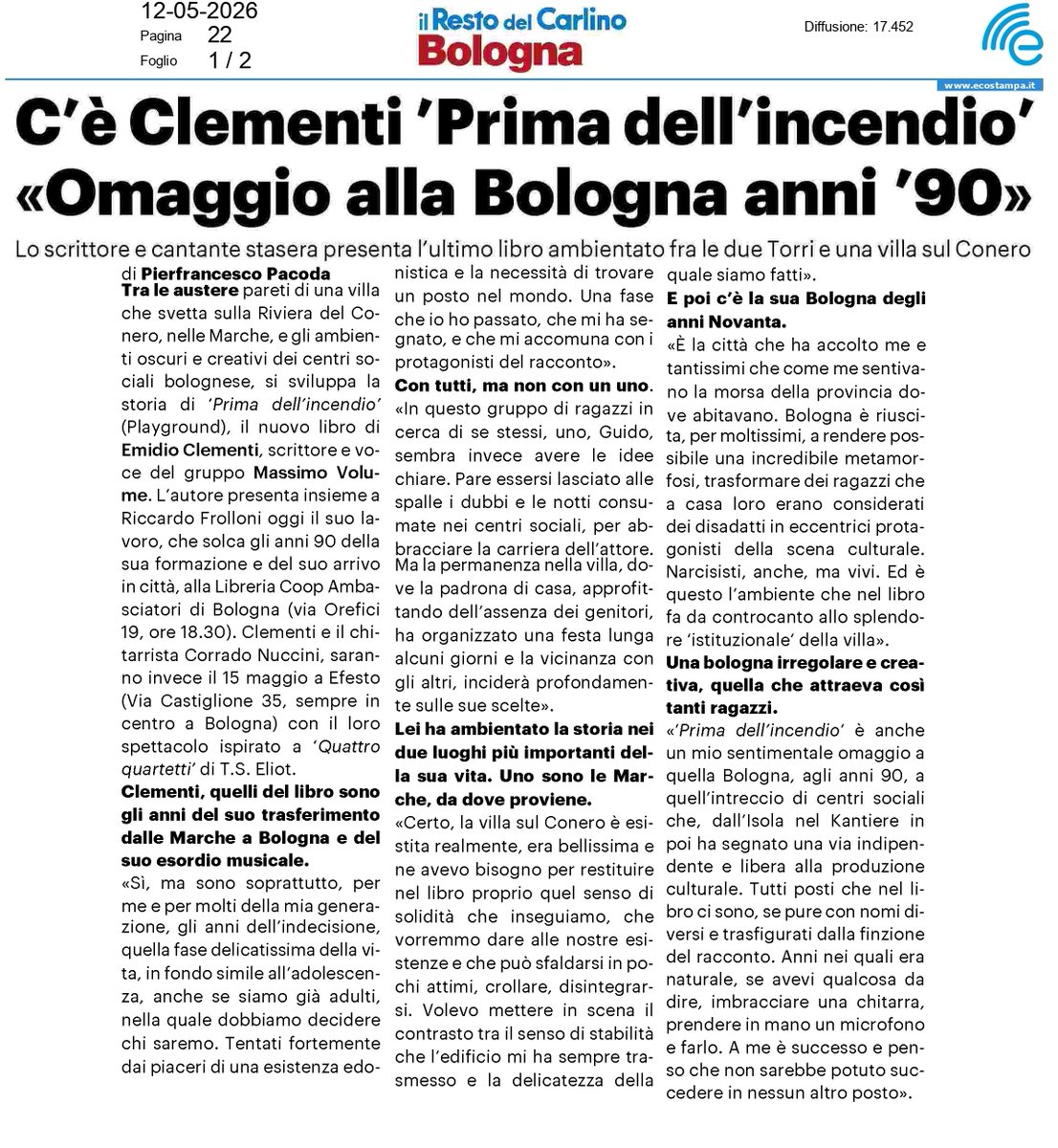 LibriPlayground's tweet photo. "Bologna ha reso possibile un'incredibile metamorfosi, è riuscita a trasformare dei ragazzi che a casa loro erano considerati dei disadattati in eccentrici protagonisti della scena culturale."
Emidio Clementi https://t.co/y62J8fa2xi
