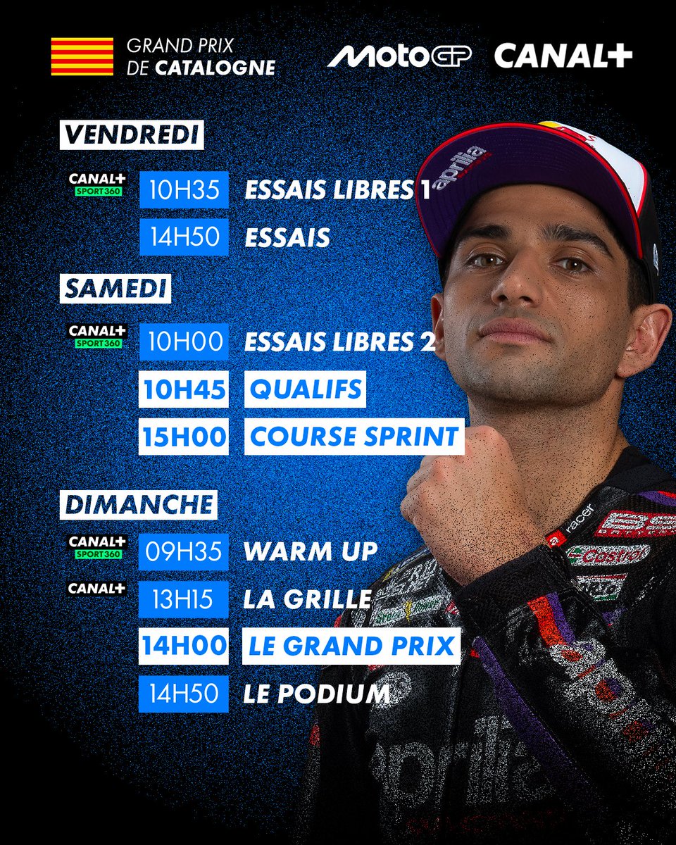 CanalplusMotoGP's tweet photo. Le programme de votre week-end #MotoGP à Barcelone 😍☀️ #MotoGP #CatalanGP https://t.co/DurP1J7Q0o