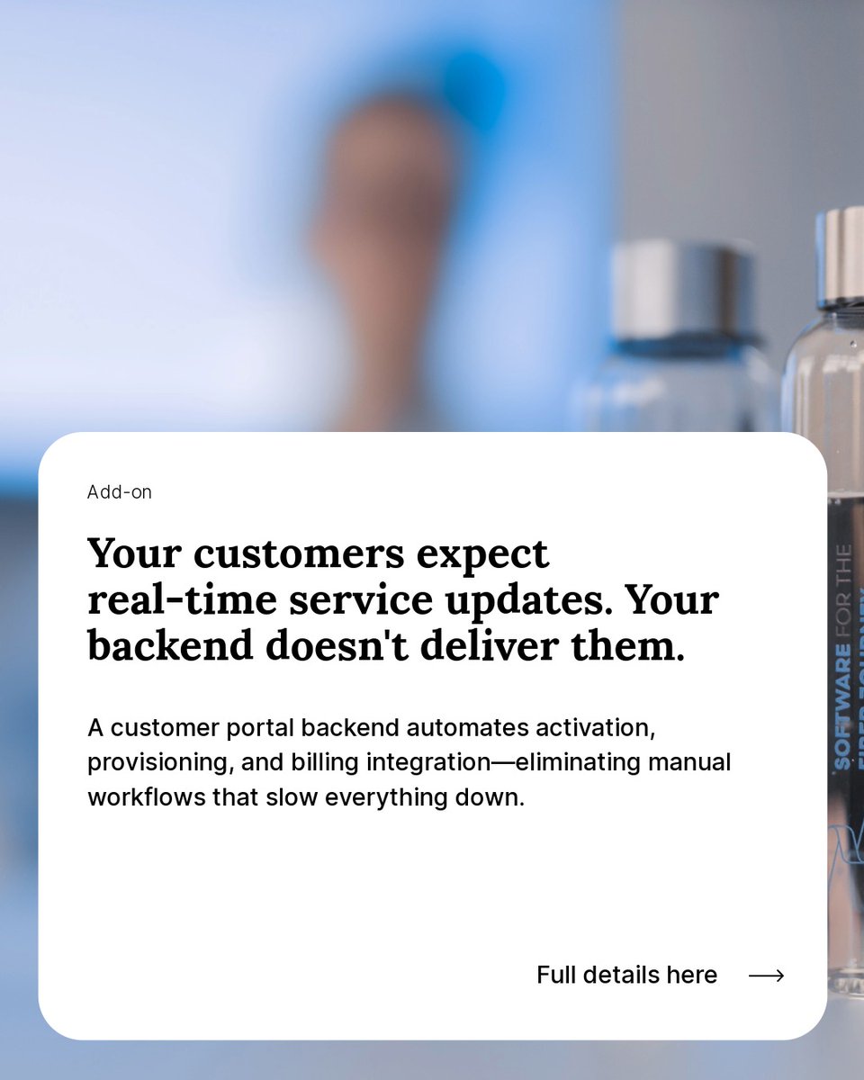 NetadminSystems's tweet photo. Your customer portal collects orders. But does it activate them automatically?
A backend built for fiber syncs provisioning, billing, and service activation in real time—without manual steps.

Learn more: https://t.co/zDEDSPiLHe https://t.co/PoomTPgWIY
