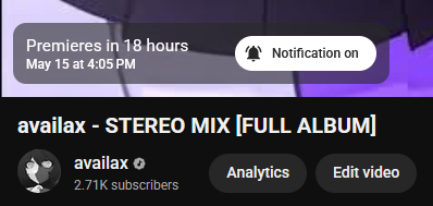 availaxmusic's tweet photo. make sure u all turn on notifications for the youtube premiere btw :3 https://t.co/7OFxIG8wmA