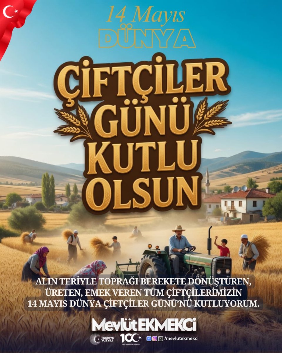 ekm_m's tweet photo. Alın teriyle toprağı berekete dönüştüren, üreten, emek veren tüm çiftçilerimizin 14 Mayıs Dünya Çiftçiler Günü’nü kutluyorum. https://t.co/uiBcLTP9sx
