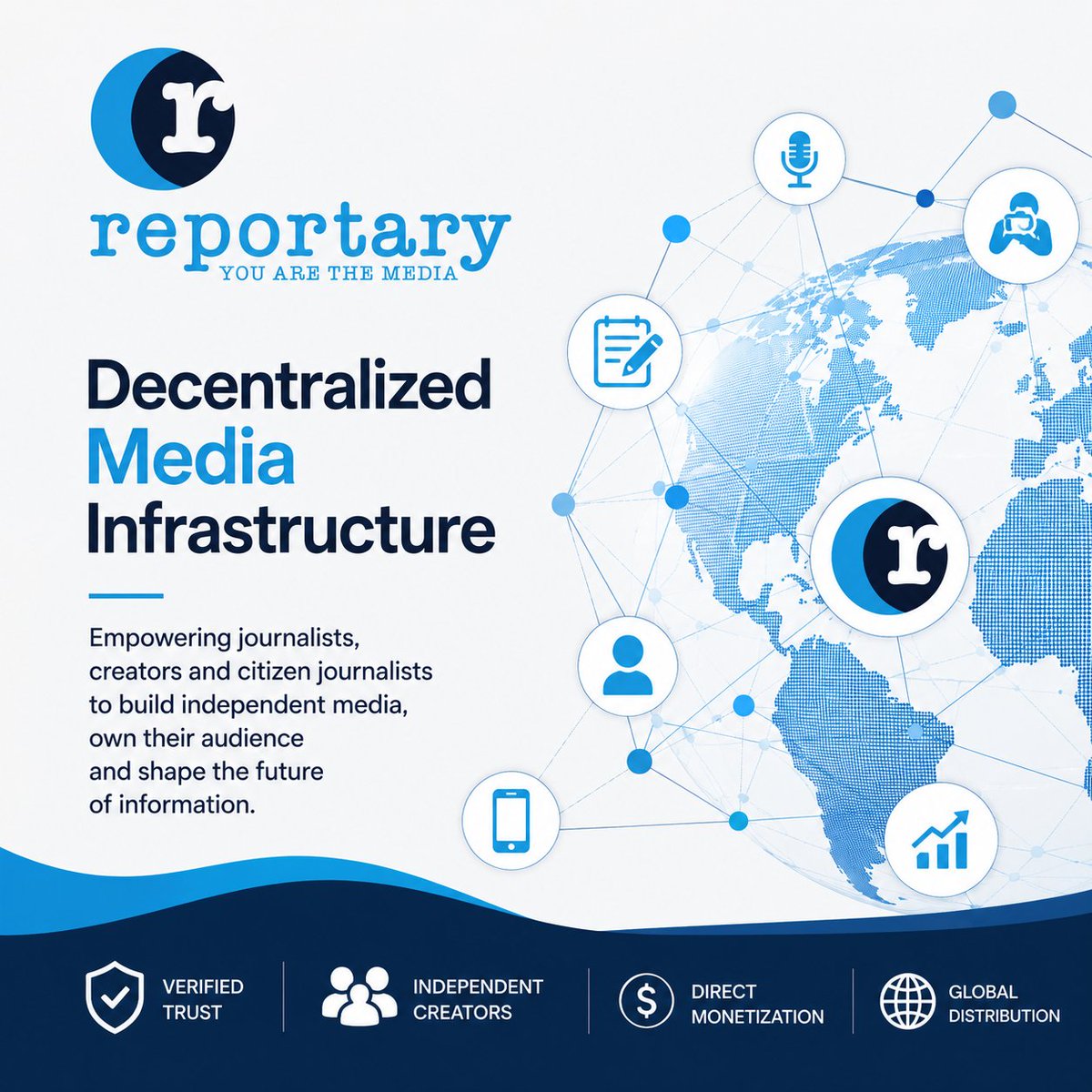ReportaryInc's tweet photo. Most media startups still think like centralized media companies. 
We believe the future of media belongs to verified independent creators who own both their voice and their community.
Reportary-You Are the Media. https://t.co/7e8WfSg0iF #citizenjournalism #newsmedia #journalism https://t.co/D4CHQLO4cK
