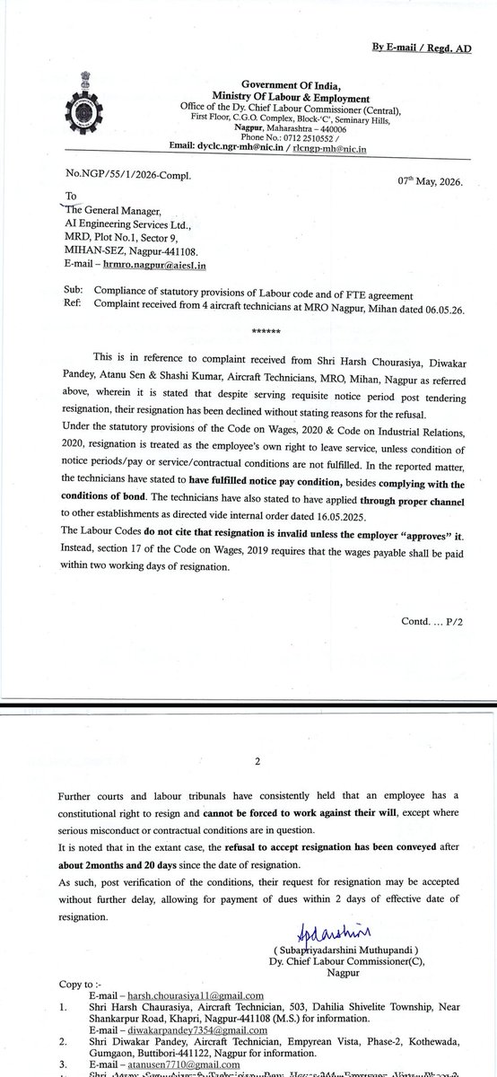 prashant_ptel's tweet photo. Management’s attempt to "pacify" us with vague promises to "look into the matter" has failed. We gave a clear ultimatum: provide the experience letters and NOCs by the deadline or face an escalated response. That deadline has passed with zero results. Consequently, the Non-Cooperation Movement has resumed with full force, backed by AIESL employees nationwide. If you won't honor your legal obligations, don't expect us to honor your deadlines.
@PMOIndia 
@LabourMinistry 
@MoCA_GoI