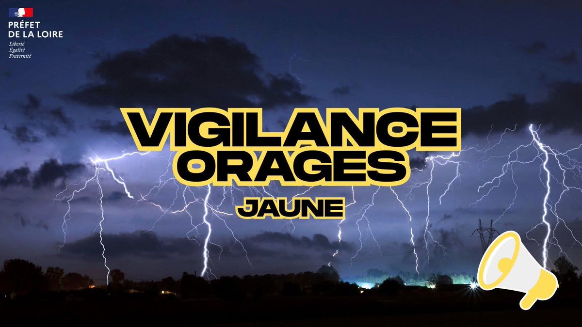 Image de Préfet de la Loire - 🟡 🌩️ ​Vigilance Jaune Orages : Le département est placé en alerte à partir de 13h et jusqu'en débu