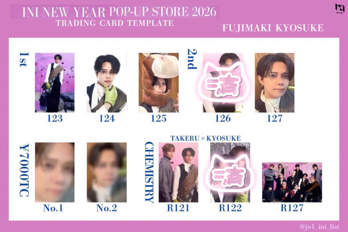 ___06maaaaaa's tweet photo. INI NEW YEAR POPUP STORE 2026
ポップアップ 交換

【譲】画像1枚目
佐野126.髙塚 松田127.R125.後藤7000円第2弾

【求】画像2枚目
藤牧123.124.125.127.R121.7000円第1.2弾

郵送での交換希望📮
異種交換、n:1 🙆🏻‍♀️
心当たりある方お声がけお待ちしております

#INI交換 #INI譲 #INI求 https://t.co/zrd3FkV2Dg