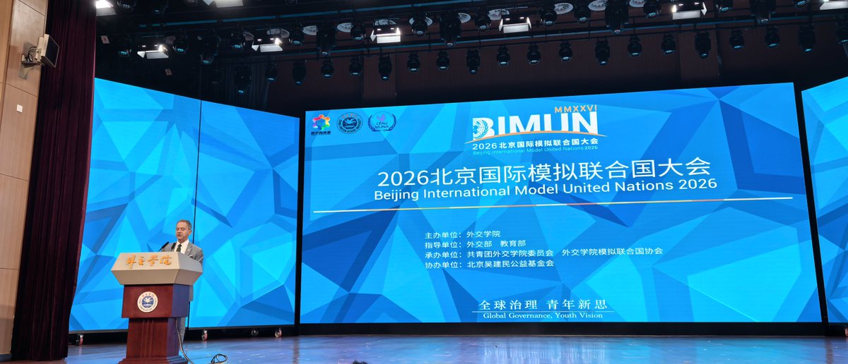 SWJacksonUN's tweet photo. At today’s opening of #BeijingInternationalModelUN2026 , I emphasized:

✅Youth are essential partners in global governance

✅Multilateralism is irreplaceable

✅True diplomacy is for consensus, not winning

✅The next generation must reimagine the global system for our world https://t.co/d3p3VzQSZv