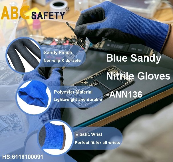 ddsafetychina's tweet photo. Meet our Blue Sandy Nitrile Gloves (ANN136): engineered with a non-slip sandy nitrile coating for maximum grip, a lightweight polyester liner for all-day comfort, and an elastic wrist for a secure fit. Perfect for electronics assembly, repair, and delicate handlin#NitrileGloves https://t.co/wPGya5R6PT