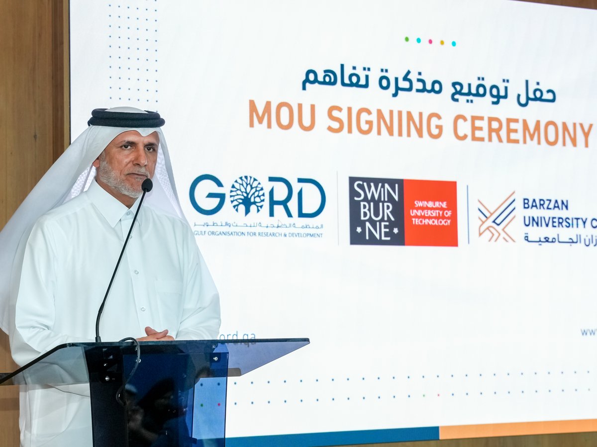 BarzanUC's tweet photo. We are honored to witness the MoU signing between Gulf Organisation for Research &amp; Development and Barzan University College . An impactful collaboration connecting academia and industry to inspire future leaders through sustainability, research, and innovation. https://t.co/GX8U6IgRB7