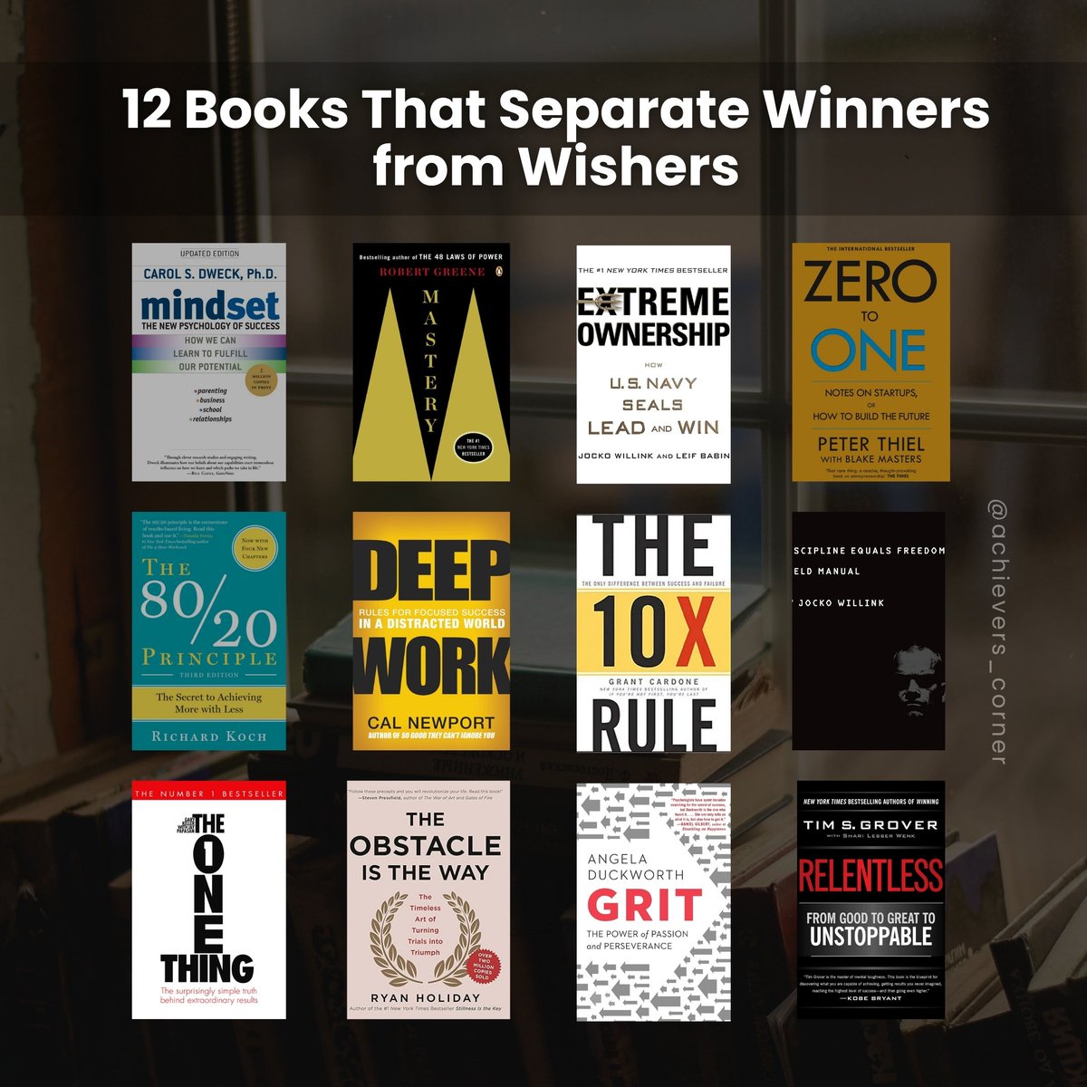 CornerAchievers's tweet photo. Winners and wishers often start with the same dream.

The difference is what they read, think, and do while no one's watching.

12 books. Zero excuses.

#WinnerMindset #BestSelfBooks #PersonalGrowth #HighPerformance https://t.co/lLZ1vdupN5