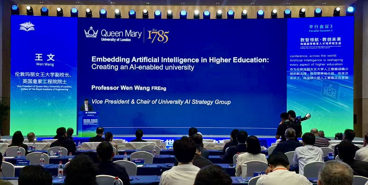 QMUL's tweet photo. Professor Wen Wang represented Queen Mary at the World Digital Education Conference 2026 in Hangzhou, China, highlighting the University’s approach to embedding AI across teaching, research and professional services.    Learn more: https://t.co/wMzYi4WzD6 https://t.co/8ikY7vz65o