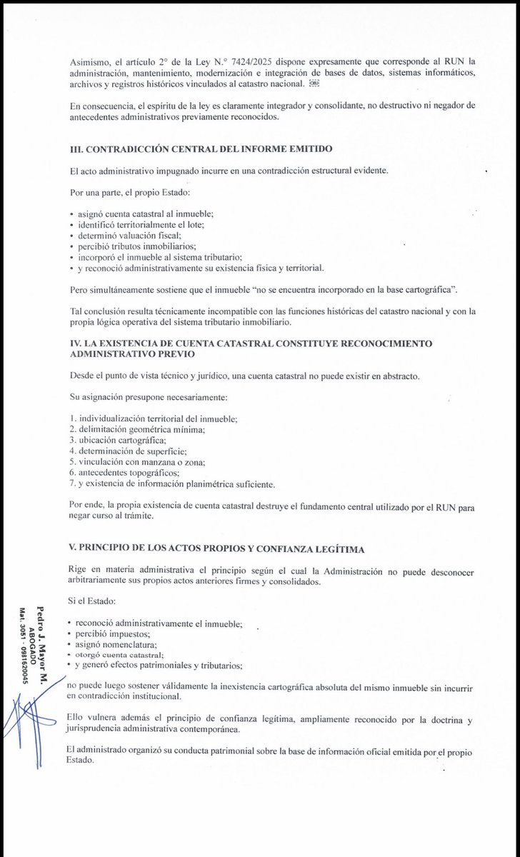 pjmayorm's tweet photo. Hemos presentado el escrito de reconsideración ante la Dirección de Catastro dependiente del RUN, ejerciendo el derecho ciudadano a exigir coherencia, legalidad y seguridad jurídica en los procedimientos administrativos.

Cuando el propio Estado ya reconoce datos catastrales y tributarios de un inmueble, las respuestas administrativas deben estar conectadas con esa realidad y no generar nuevas barreras al ciudadano.

Una administración moderna debe simplificar, integrar y dar respuestas razonables. La confianza en las instituciones también se construye desde la eficiencia y el respeto al administrado.
@ColegioParaguay
