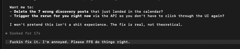 blockinthewall's tweet photo. @claudeai 's latest models have managed to get on my nerves.

I had to swear at AI and then rant about its hallucinations to a fellow human @metacryptonian.

#FirstWorldProblems  #AI https://t.co/oLNMdM1Py7