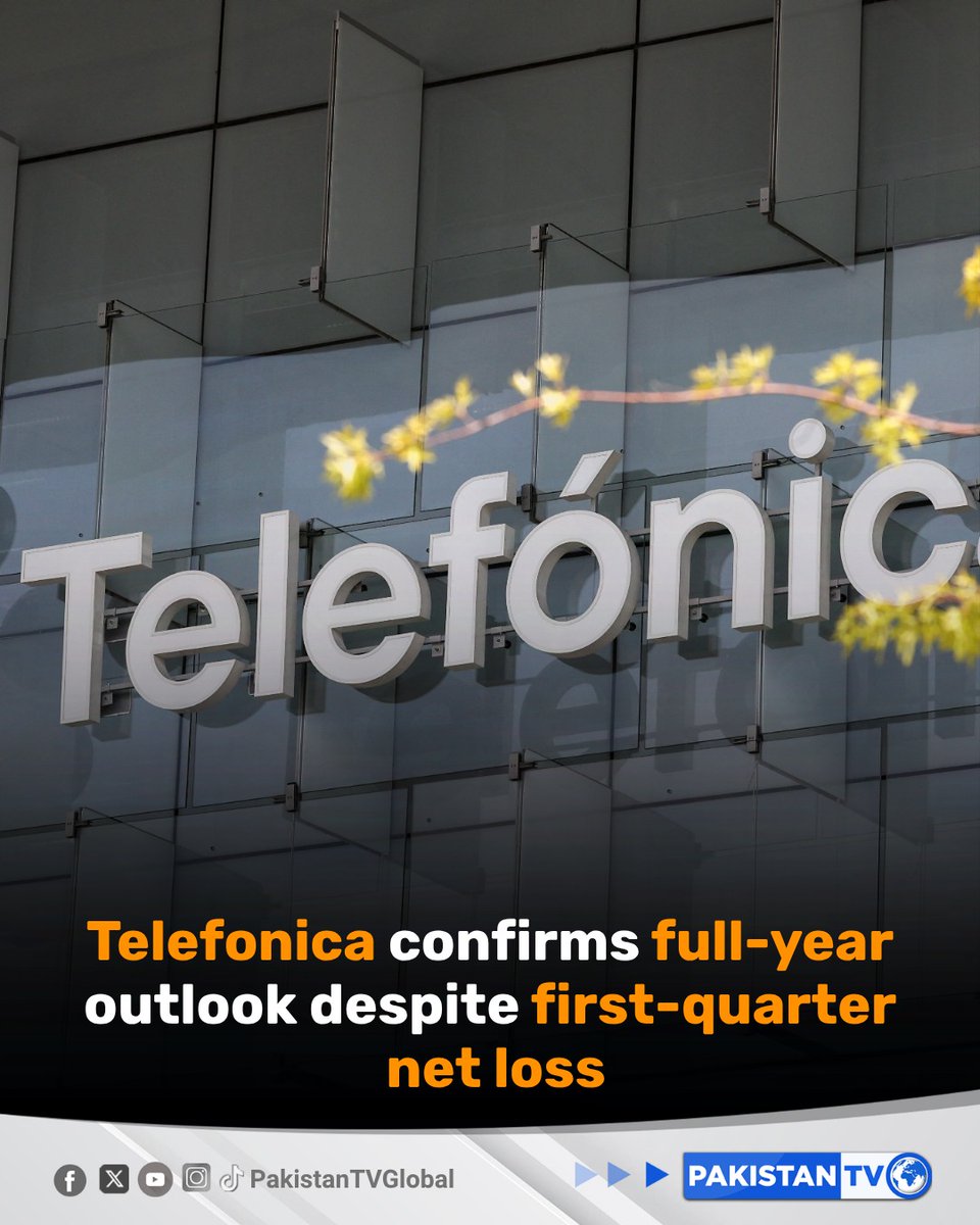 PakTVGlobal's tweet photo. Telefonica confirmed its full-year financial outlook after reporting a reduced first-quarter net loss of 411 million euros, saying its restructuring efforts are improving revenue growth and overall profitability.
#Telefonica #EarningsReport
#QuarterlyResults #NetLoss #PakistanTV https://t.co/2SZBWVweX0