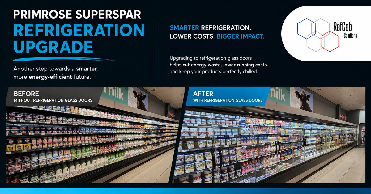 RefcabSolutions's tweet photo. Another successful refrigeration upgrade completed at Primrose SUPERSPAR. 
RefCab Solutions transformed these dairy aisles with high-performance refrigeration glass doors designed to improve energy efficiency. Contact us today info@refcab.co.za
 #RetailRefrigeration #SuperSpar https://t.co/5lYvPm3gIM