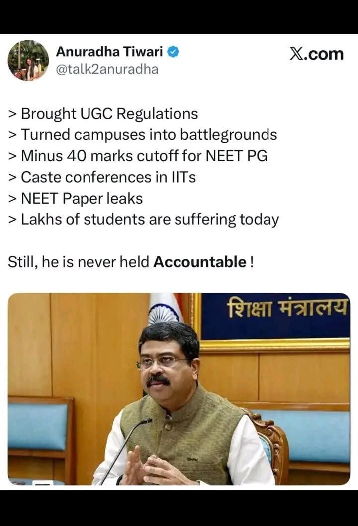 ishshriv's tweet photo. @narendramodi @AmitShah ji, when a single life was lost in HCU, a capable minister like Smriti Irani was forced to resign. Now 22L, students life is cursed, why not change him any other portfolio?
What’s taking this delay, why not restore faith in your people? https://t.co/9gPMhBVpVA