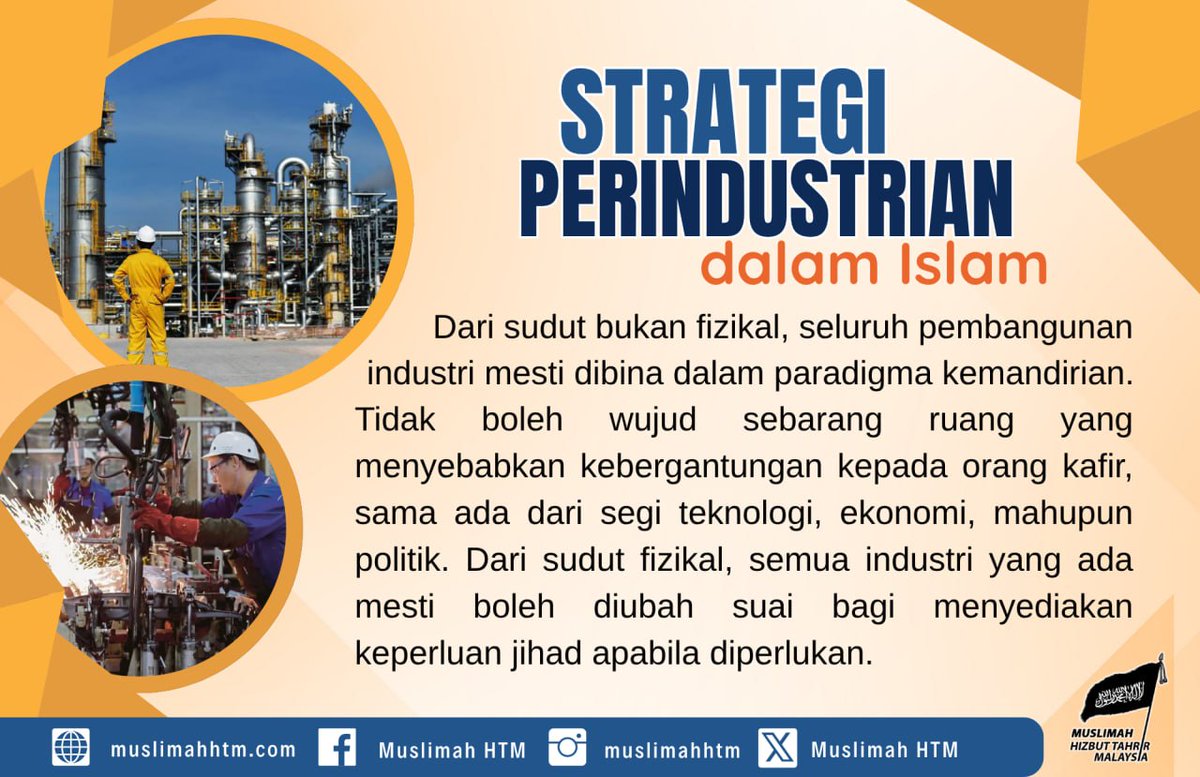 Muslimah_HTM's tweet photo. Strategi Perindustrian dalam Islam
 
Islam mengatur seluruh aspek kehidupan, termasuk bidang perindustrian. Seluruh cabang industri hendaklah dibina dan diurus dalam satu paradigma yang berasaskan akidah Islam. 
 
Artikel penuh: https://t.co/x3EXJMYn5w https://t.co/qnvvENG6eo