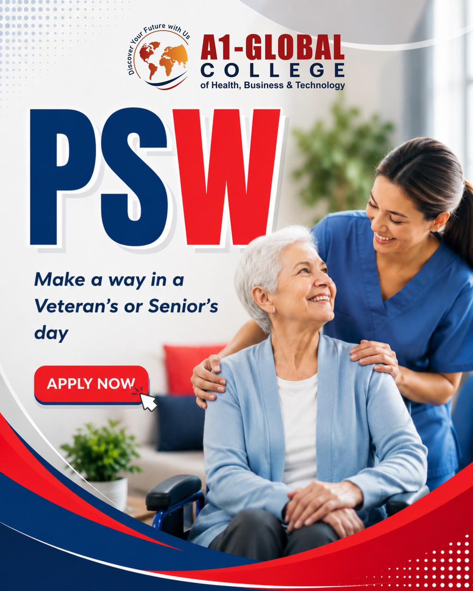 NetworthCo's tweet photo. Step into a rewarding career as a Personal Support Worker (PSW) and make a real difference in the lives of veterans, seniors, and those who need care the most.

📷 Call (905) 672-2277 | 📷 Visit https://t.co/ylOW6DmLsF

#A1GlobalCollege #PSWProgram #HealthcareCareer https://t.co/SXNPKvt51S