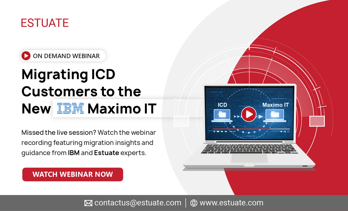 estuate's tweet photo. On Demand Webinar: Migrating ICD Customers to the New IBM Maximo IT

Missed our live session? No worries. You can now watch it on demand.

Watch the webinar now: https://t.co/G8dubohtgO

#OnDemandWebinar #IBMMaximo #MaximoIT #ITSM #AssetManagement #EAM #CloudMigration https://t.co/isRjtNUEid